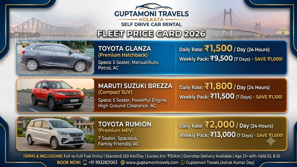 self drive Car Rental in Kolkata Guptamoni Travels kolkata self drive car rental price chart 2026